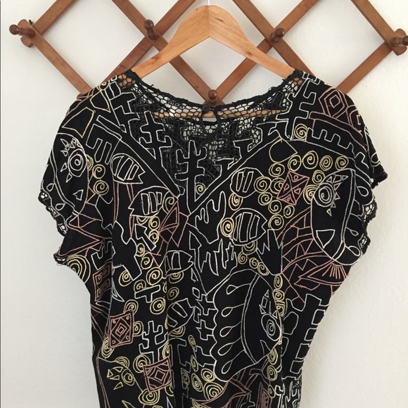 Vintage Boho Embroidered Geometric Blouse M Japan - Picture 3 of 6